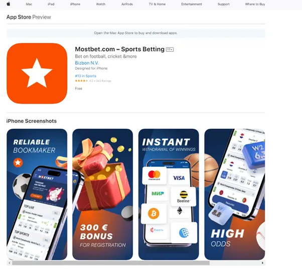 App Storeتطبيق MostBet للجوال في