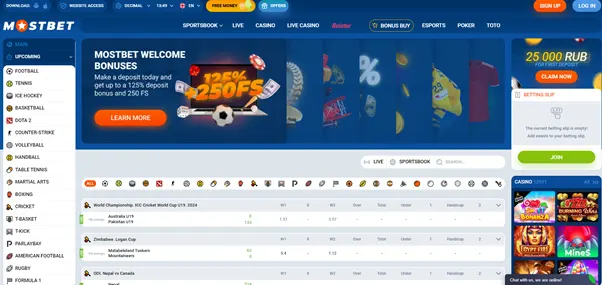 MostBet home page