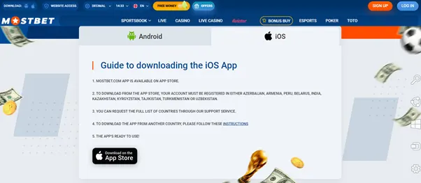 MostBet app for iOS